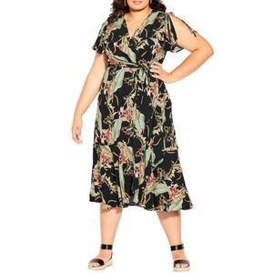 City Chic Royal Island Tropical Palm Print Wrap Midi Dress Size 20